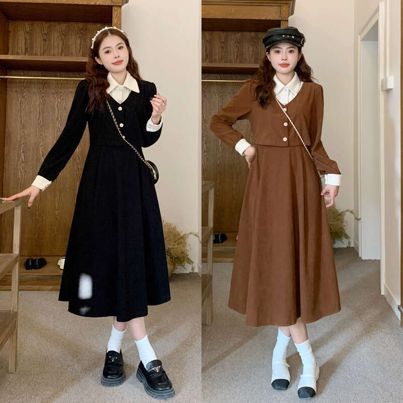 DHEssentials Buttons Can Be Opened Autumn Long Sleeve Chanel Lapel Fashionable Elegant Slimming Hepburn Style Dress