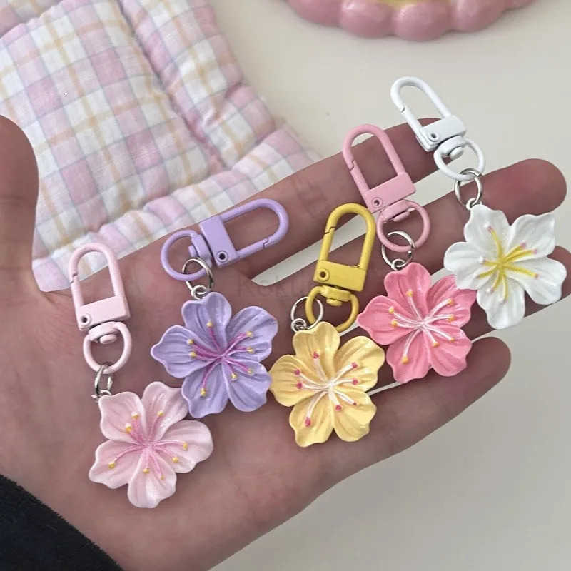 Colorful Cherry Flower Keychain for Women Bag Phone Pendant Romantic Sweet Key Chains Friend Girl Gift DIY Keyring M250912