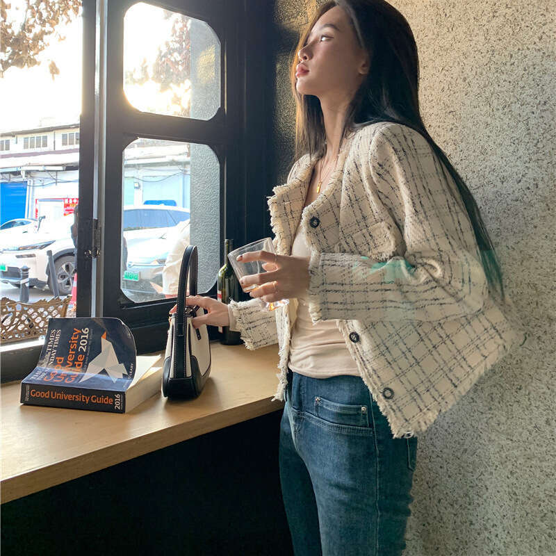 DHEssentials 2025 Spring New Elegant Little Chanel Style Short French Frayed Long Sleeve Cardigan Top for Women Chic