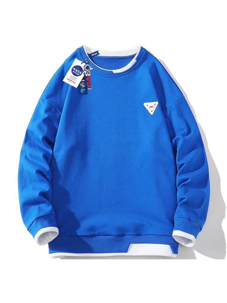 NASA heavy fake two-piece sweater men's spring and autumn new trend loose chest logo round neck long-sleeved bottoming shirt