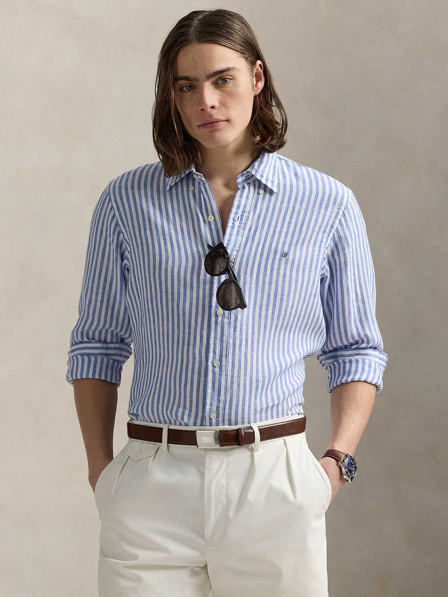 Small Pony Embroidered Shirt For Men Pure Cotton Sun Protection Shirt Light Summer Style Long Sleeve Striped Top T250905