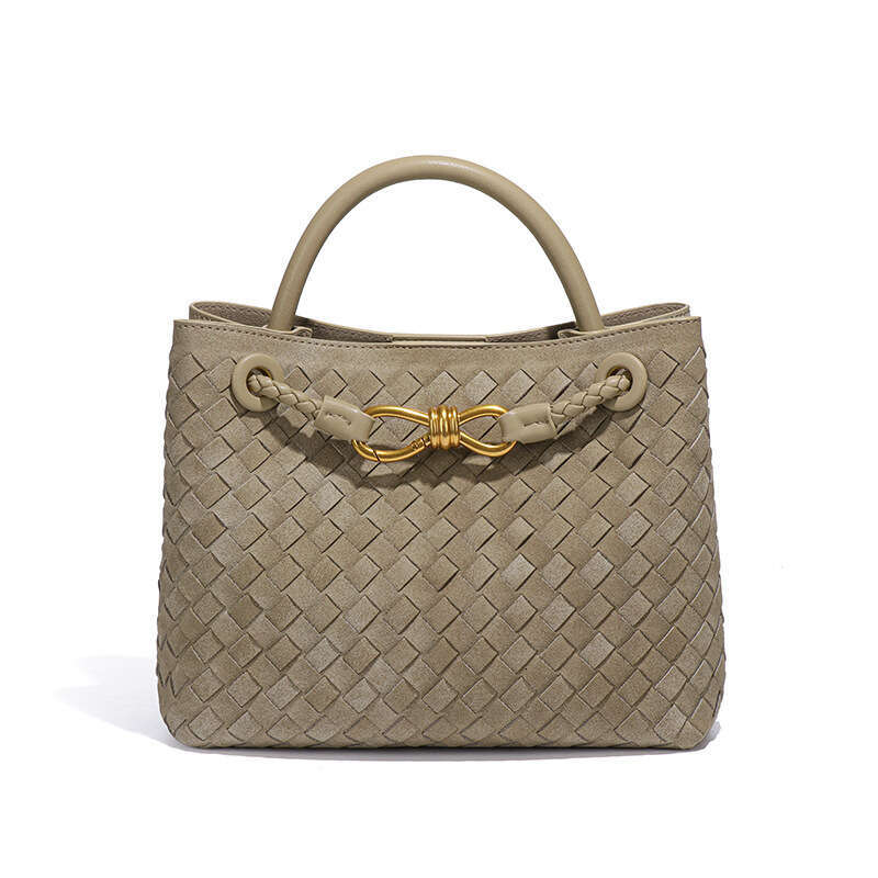 Spring and Summer New Suede Metal Buckle Woven Commuting Shoulder Crossbody Handheld Tote Square Hand Bag