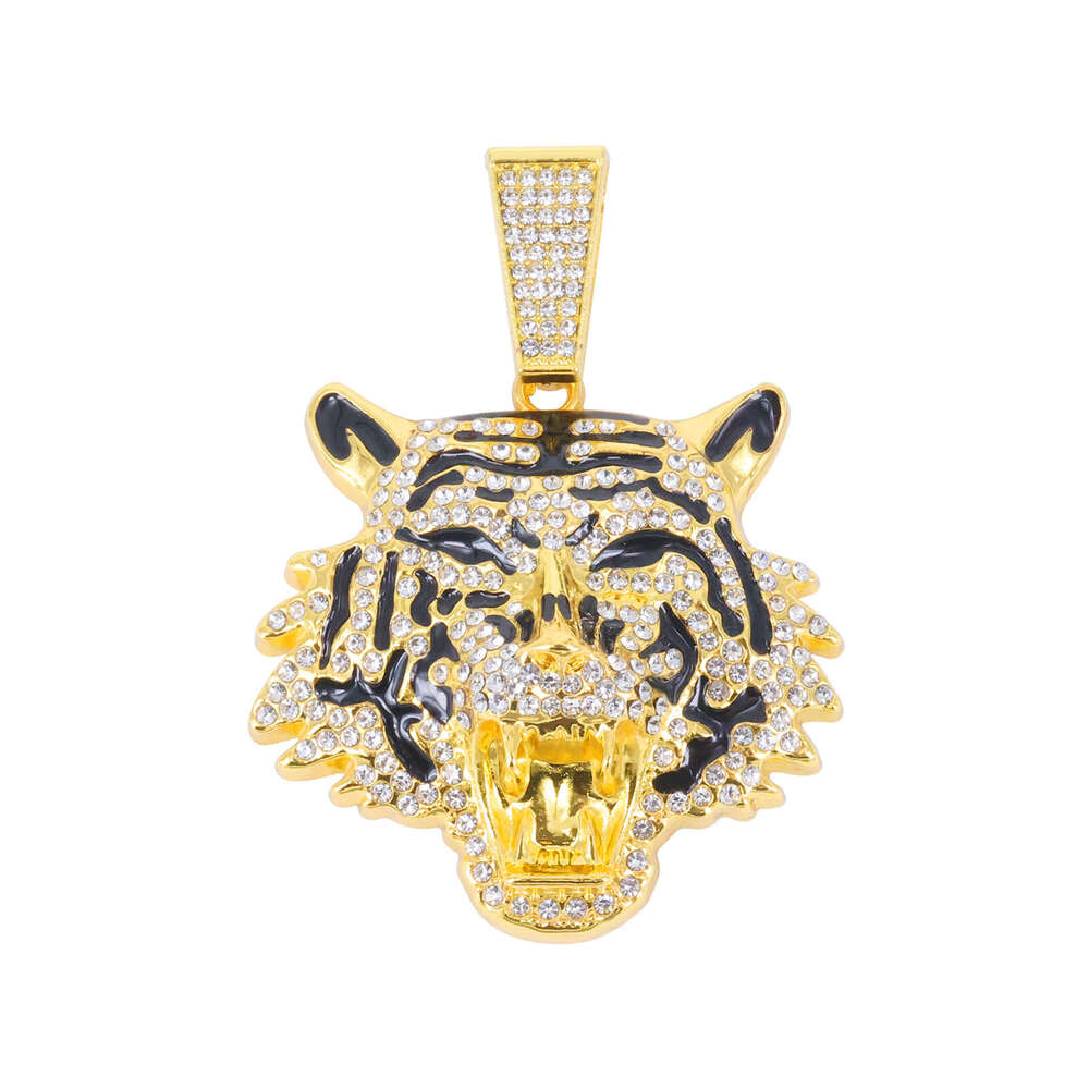 Cool 3D Full Dia New Oil Painting Tiger Head Pendant Trendy Personality Men's Hip-Hop Necklace