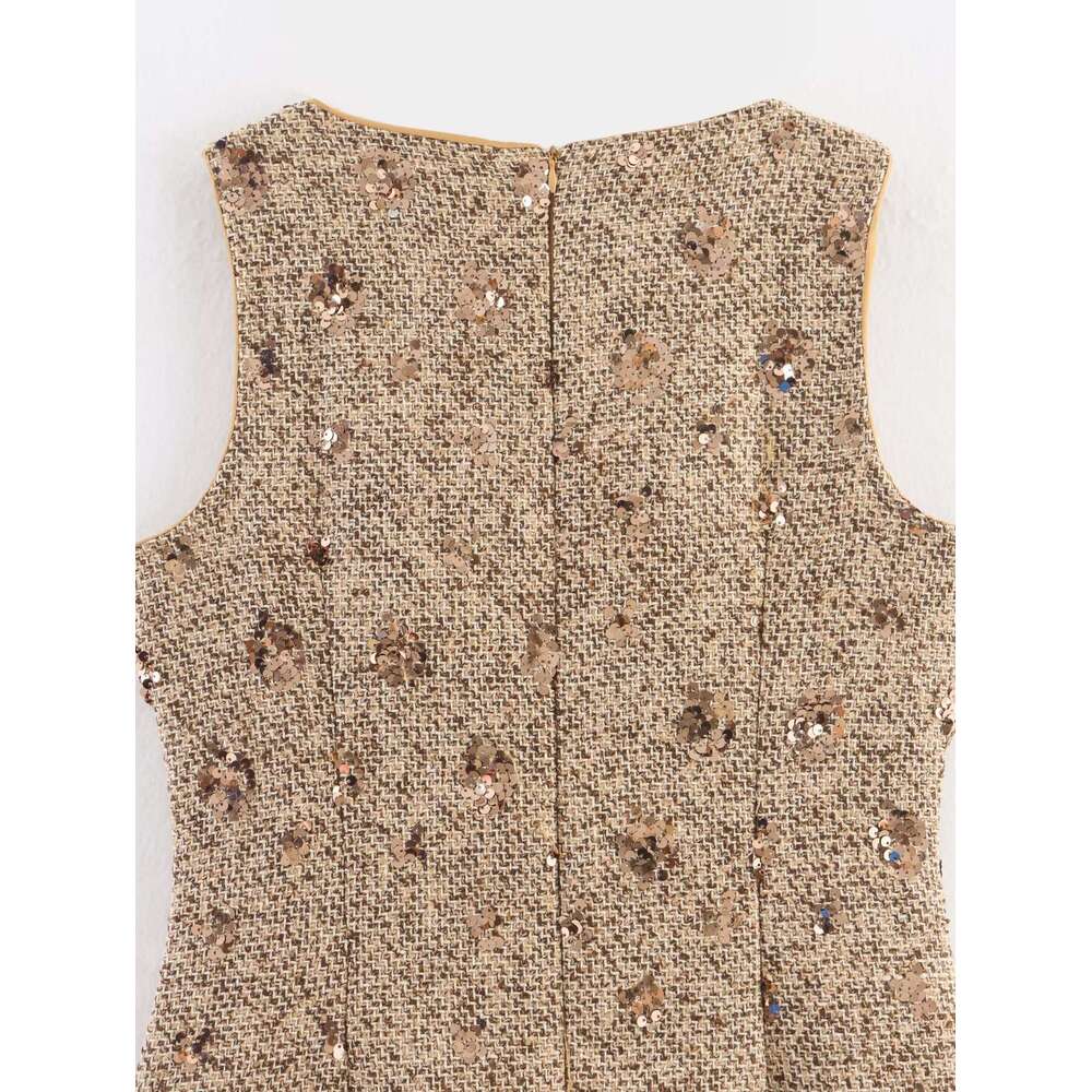 DHEssentials Z Brand Women's Clothing New French Elegant Slim Sleeveless with Beaded Embellishments and Small Chanel Style Bodycon Dress