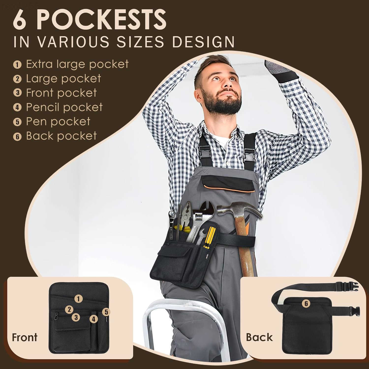 Apron Waist Pouch Restaurant Waiter Waist Tool Pouch Bag with Adjustable Belt Utility Money Bag Working Serving Apron with Pockets for Waitress for Re