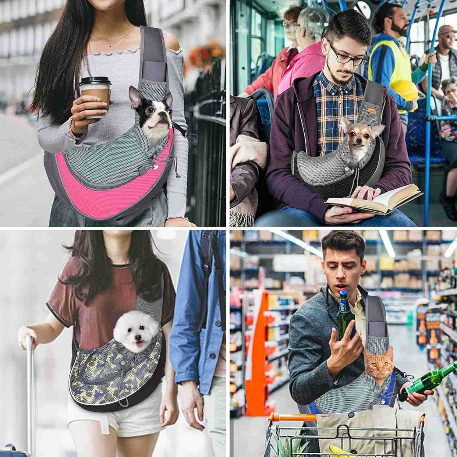 Pet Sling Carrier for Small Dogs CatsDrawstring Zipper Security Hook Triple Designs for Pets Securty Dog BagBreathable Travel Pet Puppy Sling Carrier 