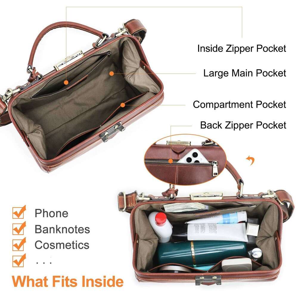 Contact's Genuine Leather Top Handle For Women Sling Shoulder Tote Bag Handbags Metal Frame Female Bags Ladies Fashion