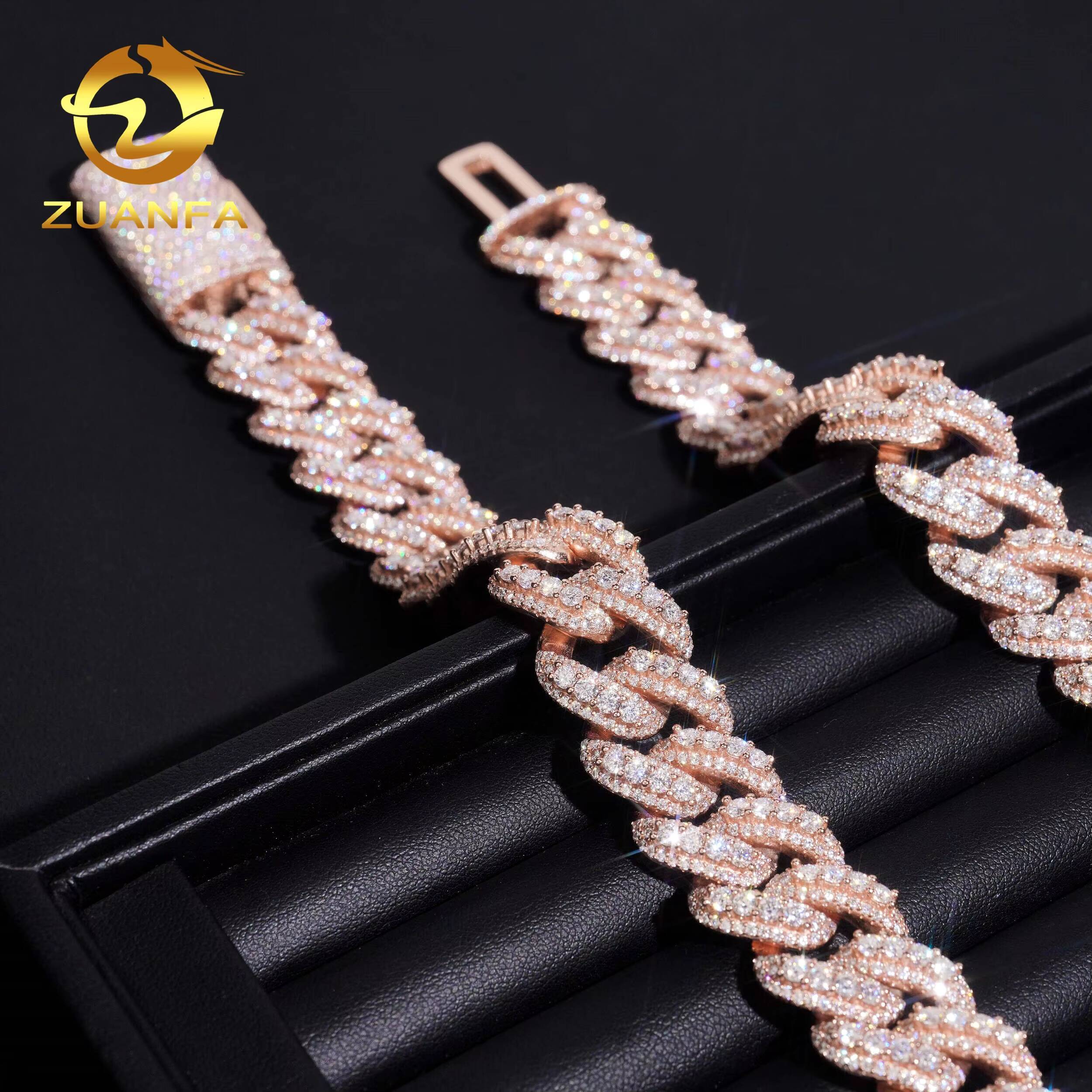 Pass Diamond Tester Rose Gold 18mm Iced Out Moissanite 925 Sterling Silver Hip Hop Cuban Link Chains