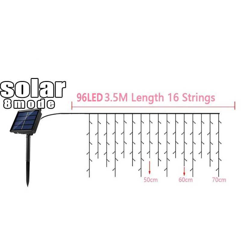 Solar Curtain Icicle Light 35M Eaves Decor Outdoor Fairy String Lights Wedding Party Christmas Stair Decor Garden Garlands C250912
