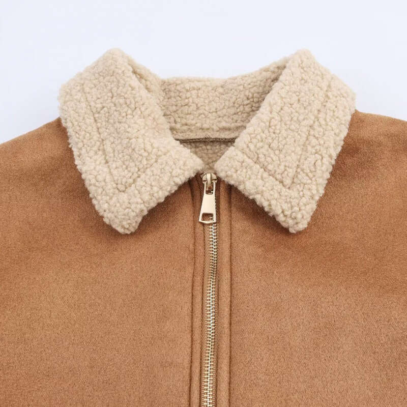 DHEssentials 2025 Autumn Winter New Women's Commuter Style Shearling Double Pocket Jacket Coat