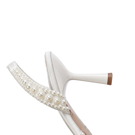 Chengdu Handmade Pearl Bow Pointed Toe Heeled Sandals - 8cm Stiletto Bridal Sandals (White) 2025 Summer Collection