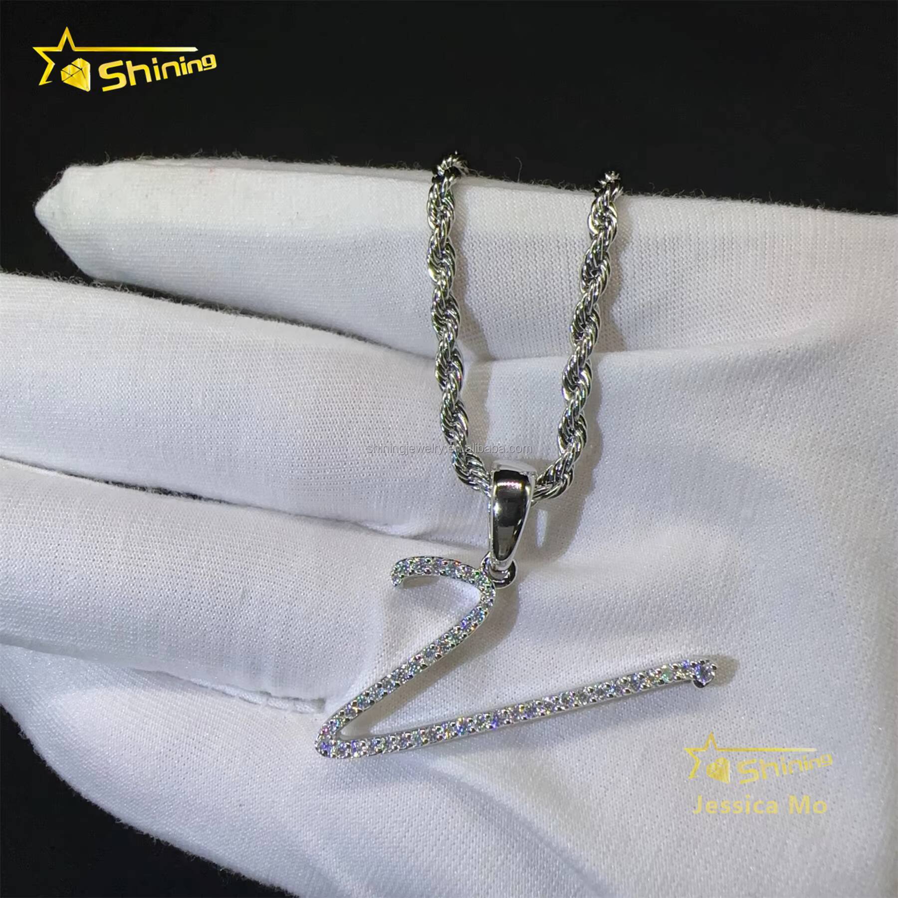 Fashion Unisex Elegant Luxury Jewelry GRA Certified 925 Sterling Silver FL Moissanite DIamond Initial Curve Letter Pendants