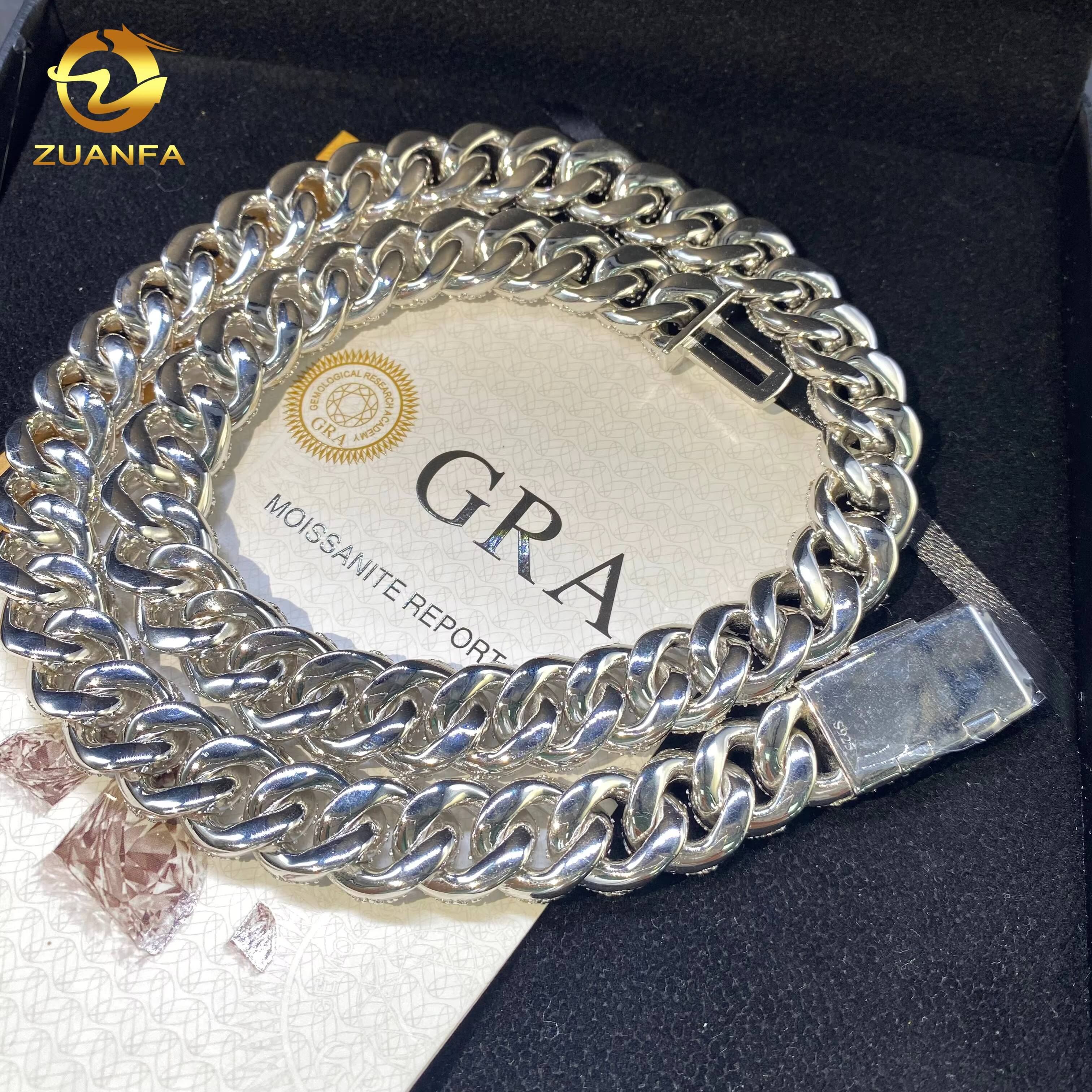 Hot Sale16mm 3rows Iced Out Diamond Hip Hop Jewelry Necklace 925 Silver VVS D Moissanite Miami Cuban Link Chain Necklace