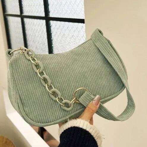 Fashion Vintage Handbags Women Autumn Winter Corduroy Underarm Bag Zipper Shoulder Small Bags Female Soft Casual Clutch Handbag