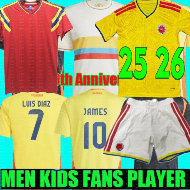 ColOMbiA JAMES 2025 26 Centenary kit Camisetas Retro CoLUmBIa National Team 2001 2014 1990 Home Away Football Shirt Men KIDS Luis Diaz Cordoba Soccer Jerseys