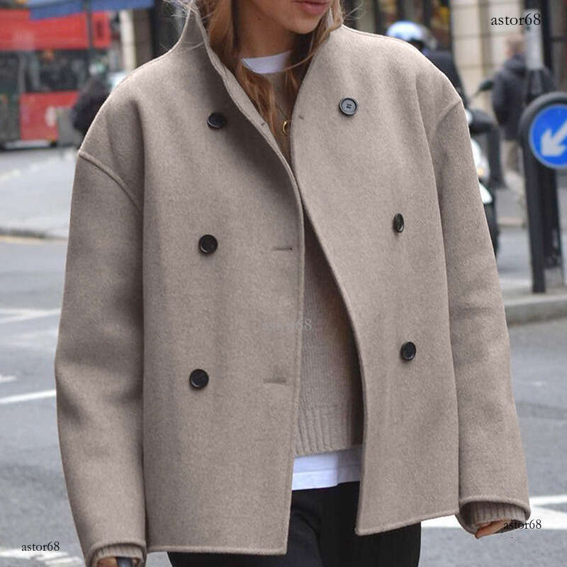 womens coat jackets womens fur coat European Size In-Stock Women's Double-Breasted Solid Color Wool Coat Casual Elegant British Style Versatile W