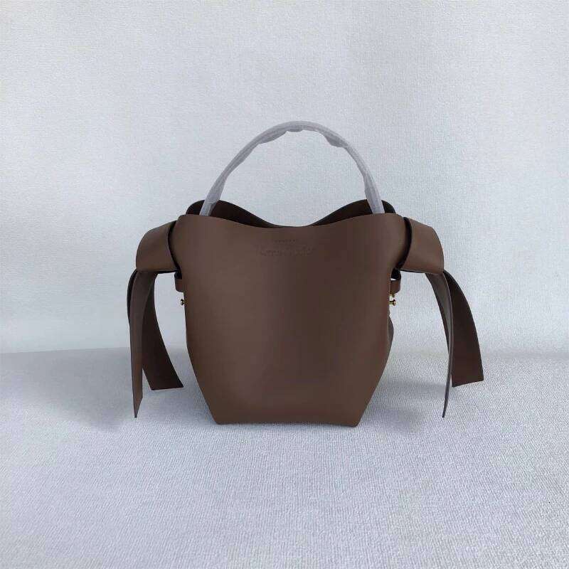 Niche Ladies Cowhide Simple Bow One-Shoulder Crossbody Handbag Bucket Bag Fashion