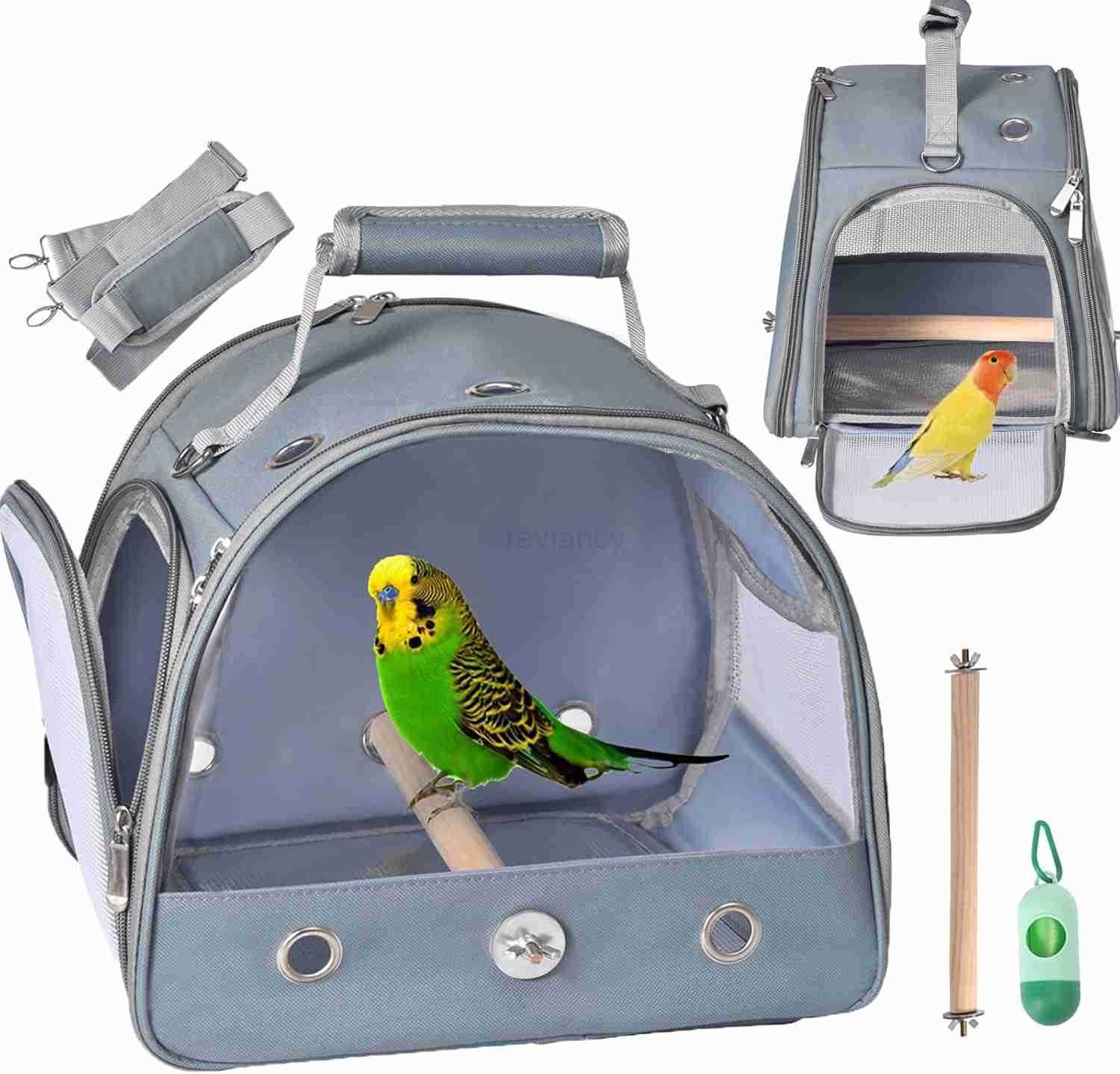 Bird Carrier with Stand Tray Small Bird Travel Cage for Parrot Parakeet Shoulder Strap BlackW250912