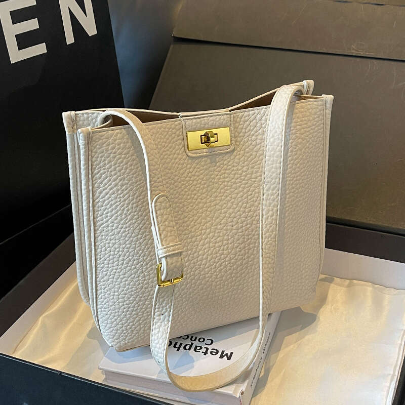 Fashion Simple Lychee Pattern Bucket Designer Bags Korean Style Versatile Commuter Women's Casual Shoulder Crossbody Bag