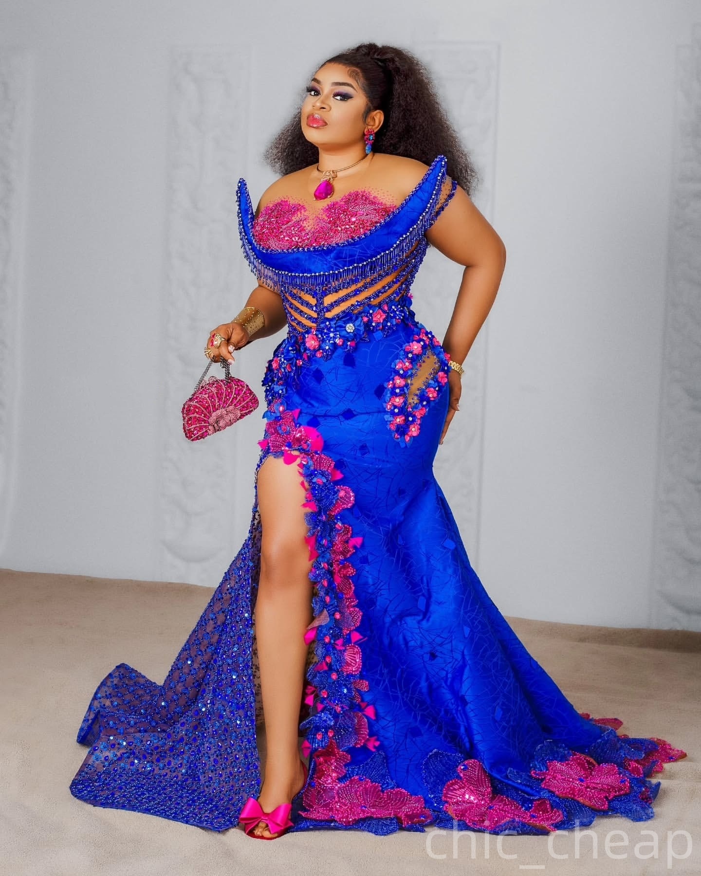 Aso Ebi Royal Blue Mermaid Prom Dresses 2025 Flowers Crystals Tassels Evening Formal Party Second Birthday Engagement Gowns Plus Size Dress For Specia