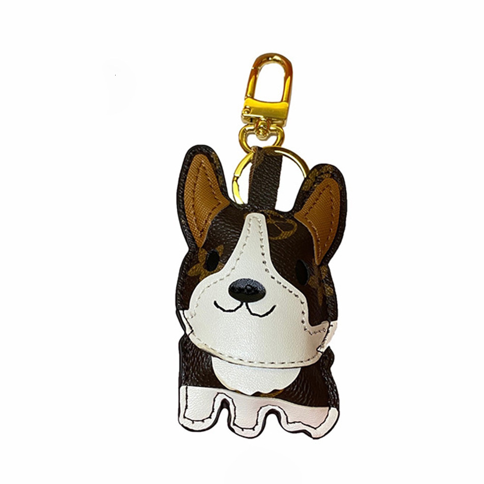 cartoon little corgi leather dog car keychain ring men's bags cute decoration figurine for women