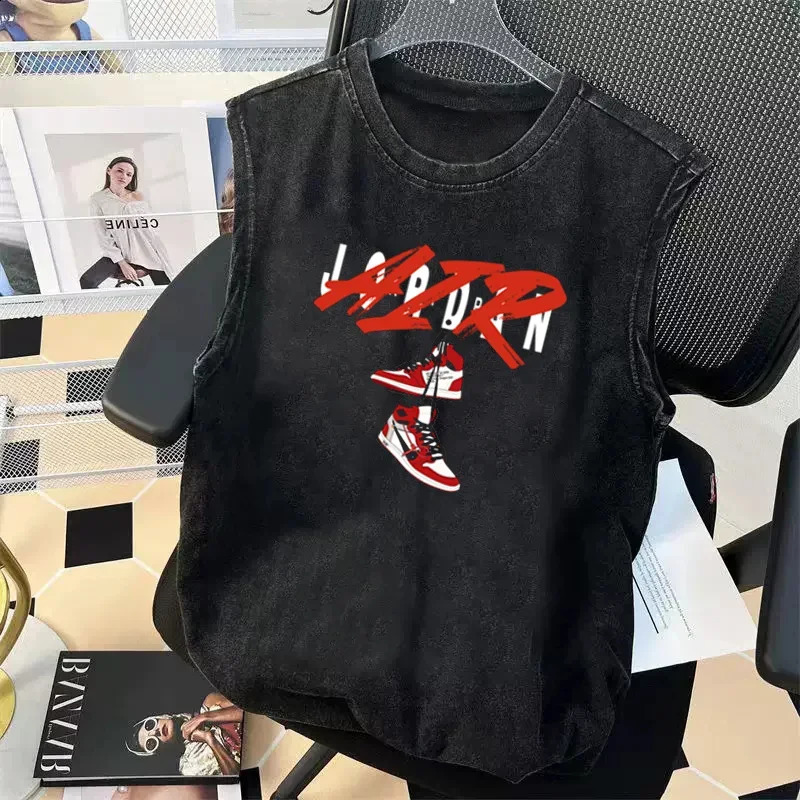 Mens Graphic T Shirt Oversized Sleeveless Vest Vintage Washed Print Womens Tank Tops Y2K Gym Clothes Summer 2025 250912