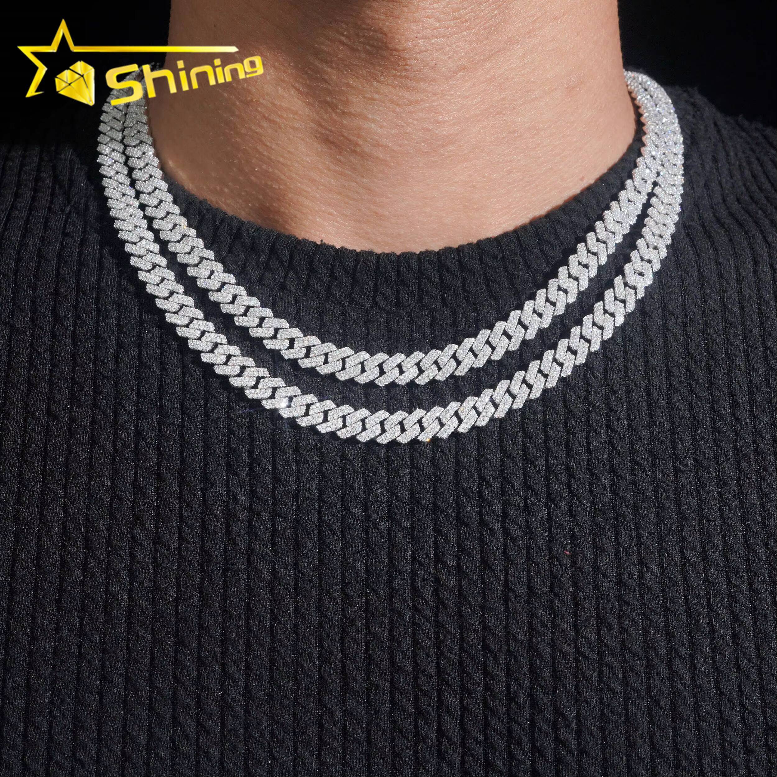 USA Warehouse Fast Shipping 8mm 925 Solid Silver Hip Hop Jewelry Iced Out Certificate GRA Moissanite Diamond Cuban Link Chain