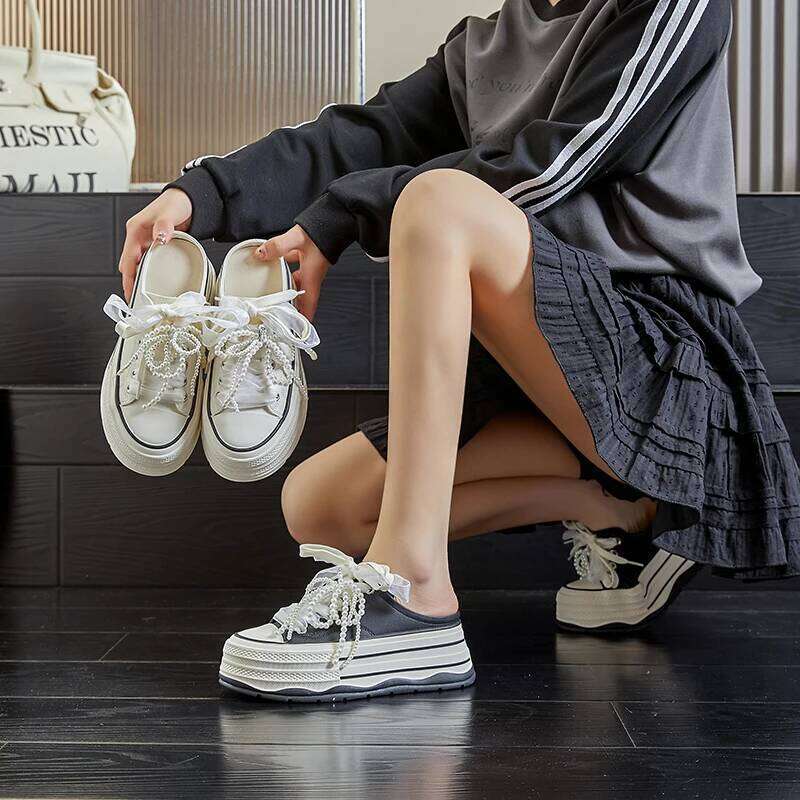 AUTUSPIN 5.5Cm Women Cover Toe Leisure Slippers Fashion Beards Slides Recycled Cowhide Soft Woman Mules Shoes Outdoor Tide