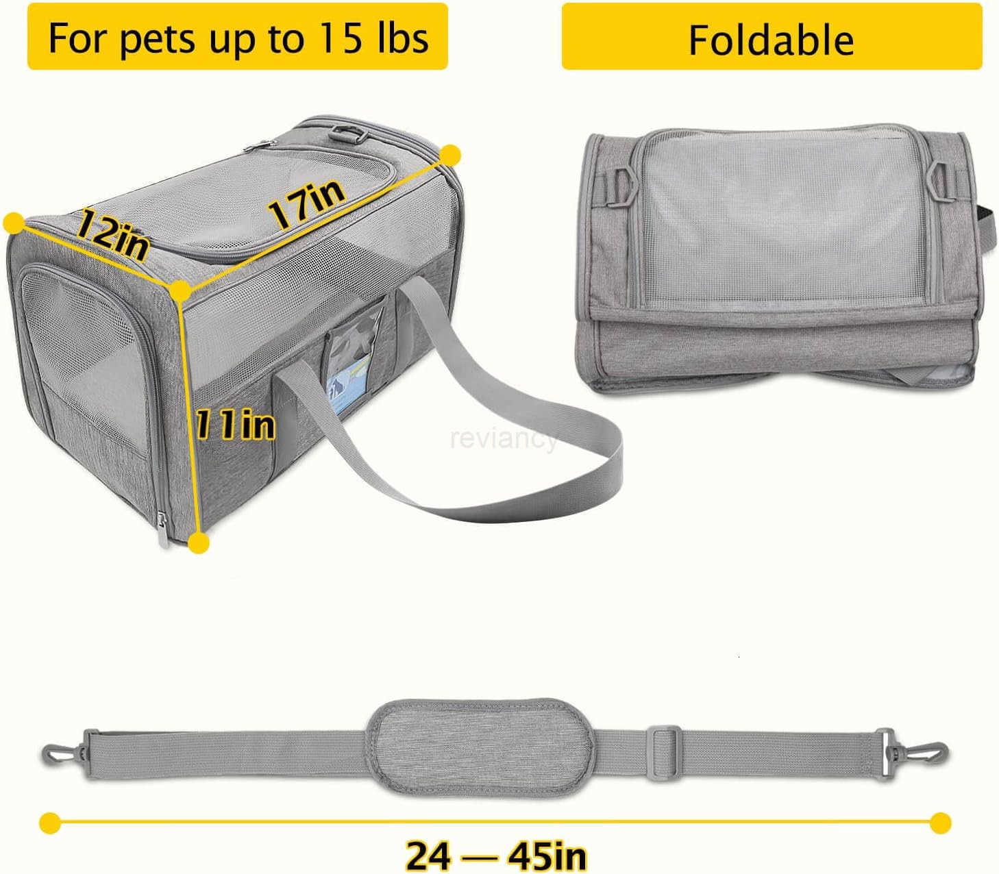 Cat Carrier for Large Cats 20 lbs Medium Cat Under 25 lbs Dog Carriers for Small Dogs Soft Travel Pet Carrier for 2 Cats Small Dogs GreyW250912