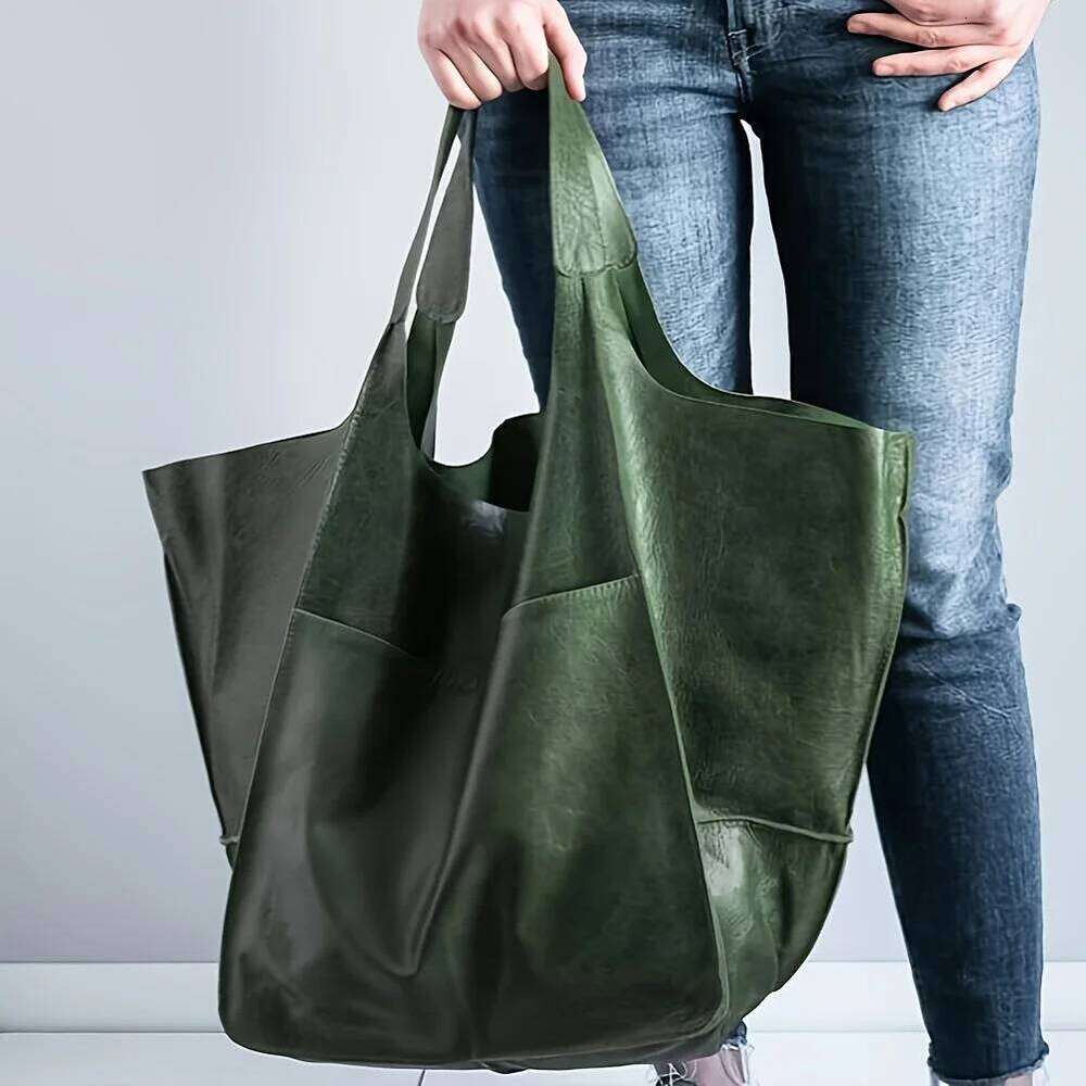 Retro Minimalist Tote Large Capacity Shopping Fashion PU Soft Leather Shoulder Bag