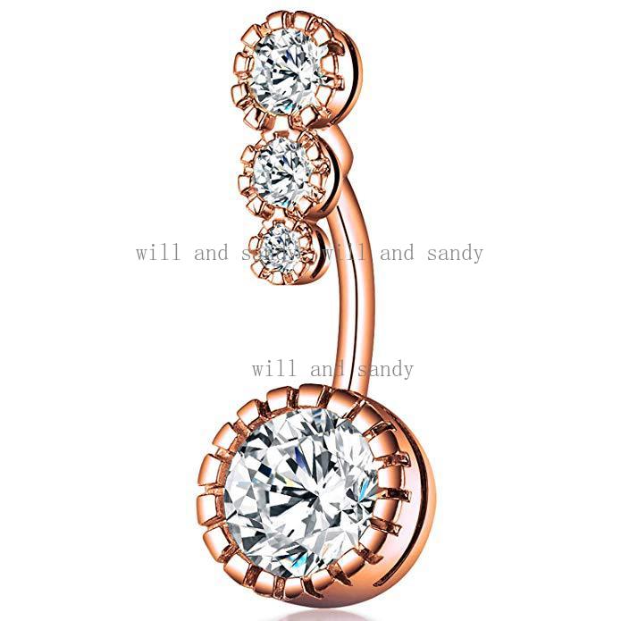 Allergy Free Surgical Steel Diamond Belly Ring Rose Gold Heart Butterlfy Charm Cubic Zircon Navel Bell Button Rings for Woman Tank Top Belly Piercing 