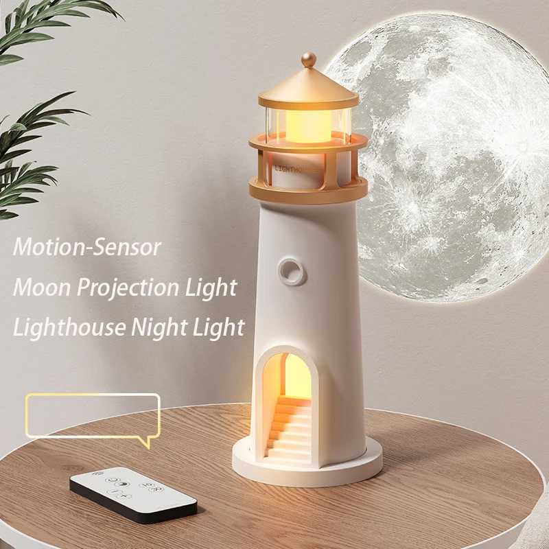 Moon Lamp Projection Lighthouse Lamps Night Light Remote Control Bluetooth Music Motion Sensor Ambient Lights Xmas Birthday Gift C250912