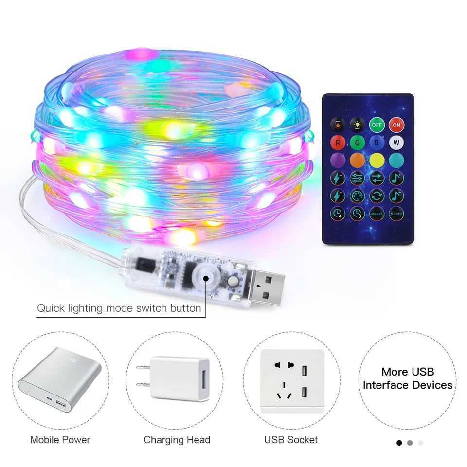 20M 10M USB 5V Smart RGBIC LED Strip Light String Dream Color Bluetooth Music APP Addressable For Party Garland Festival Decor C250912