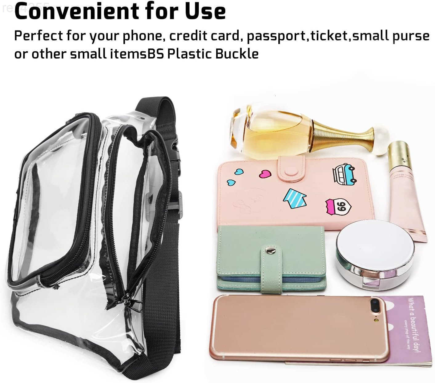 Clear Fanny Pack Stadium Approved Clear Bag for Stadium Events Transparent Belt Bag for Women Men Adjustable Waist Bag for Sports Concerts BlackW25091