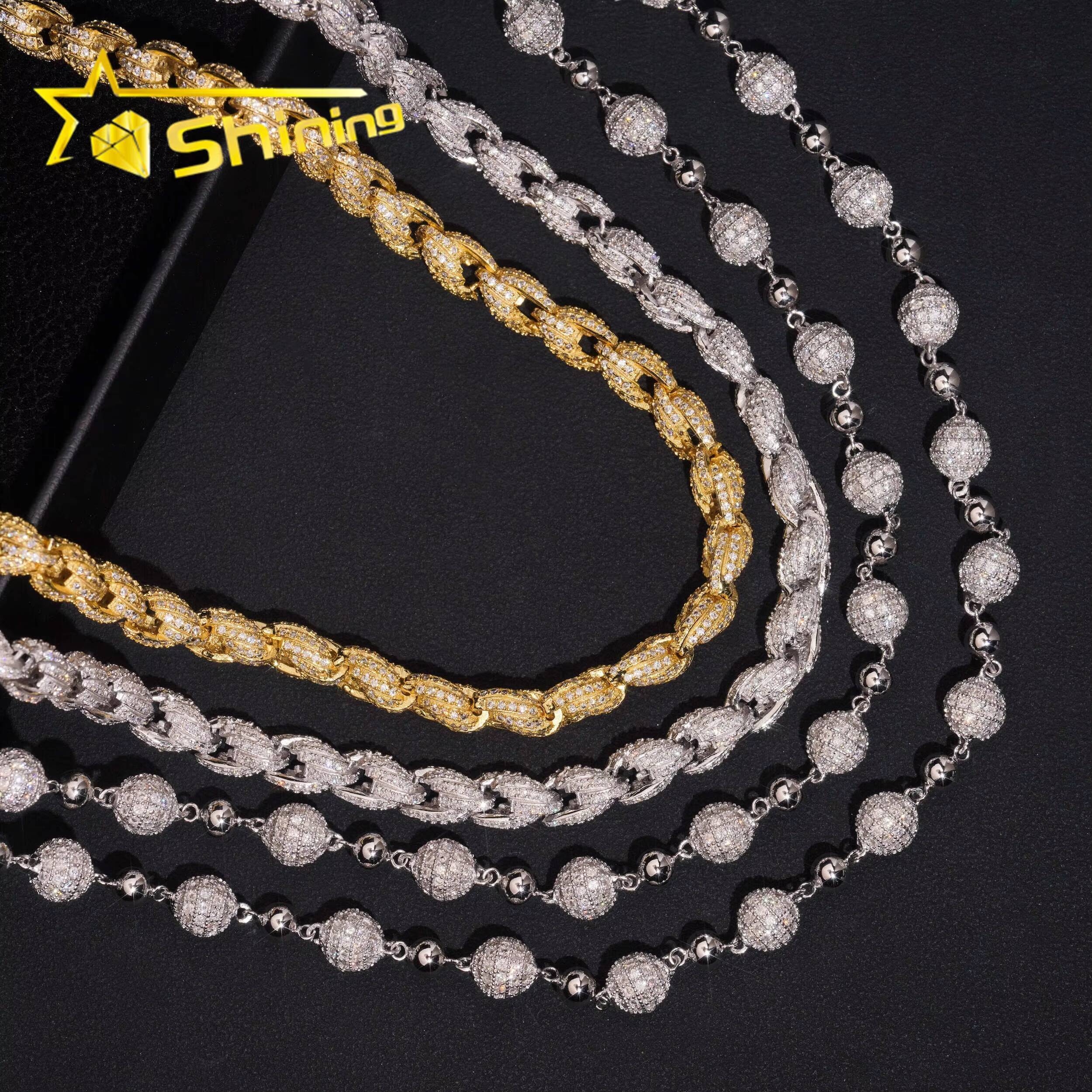 New Arrivals Hip Hop Style Iced Out 925 Silver Rope Chain Ball Necklace Moissanite Diamond Chain