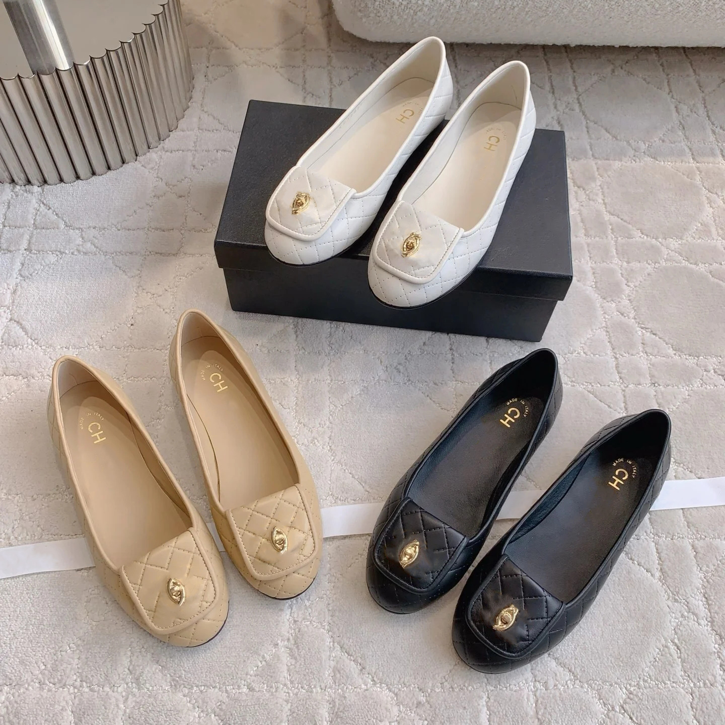 Designer flat brand quilted ballet bow round toe women's formal leather shoes dress luxury Round Toe Dance Footwear Picture color ccballet