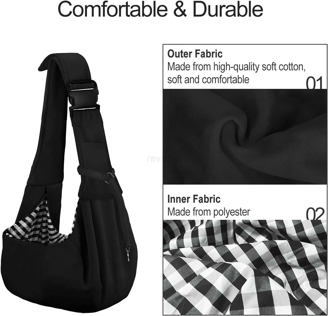 Reversible Dog Cat Sling Carrier Small Dog Carrier Adjustable Dog Sling Hands Free Cross Body Carrier with Collar Hook for DogCatBunny up to 11lb Blac