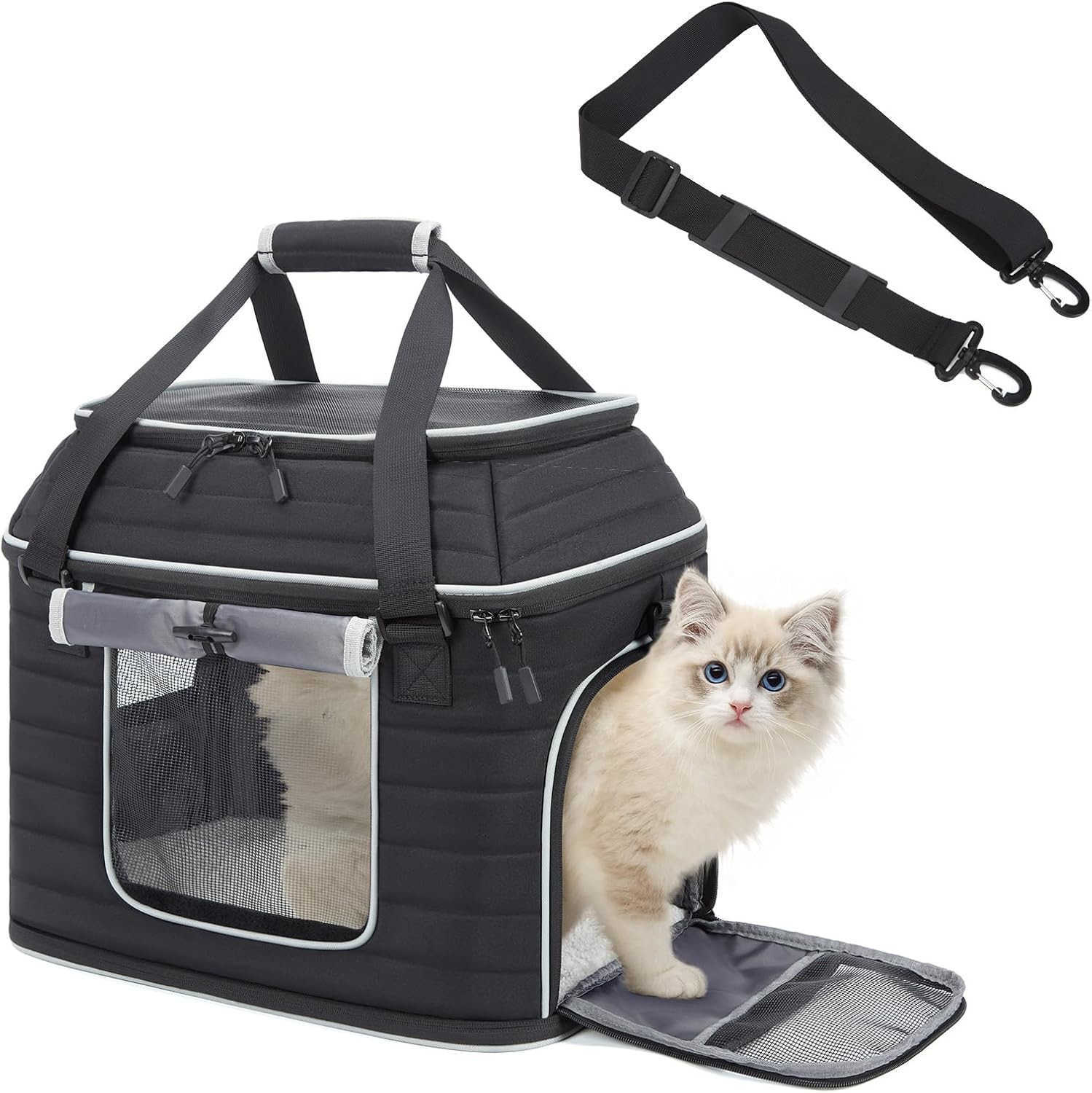 Pet Carrier NOBLE DUCK Airline Approved Pet Travel Bag for CatsDogs Up to 20 Lbs SoftSided MultiSided Breathable with AntiEscape Zipper Privacy CurtaW