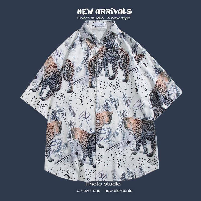 Summer Wei-style short-sleeved floral shirt beach set, outdoor travel couple style casual loose coat