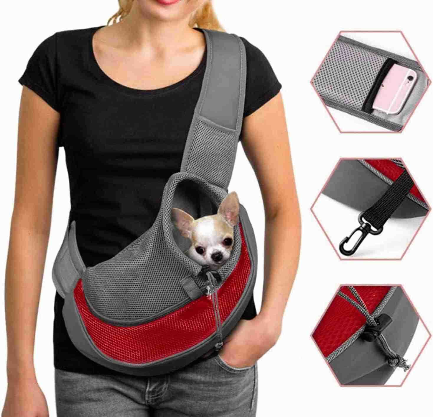 Dog Pet Sling Carrier Puppy Cat Sling Mesh Carrying Bag Adjustable Strap Breathble Small Dog Cat Satchel Carrier Hand Free Safe Front Backpack Soft Fo
