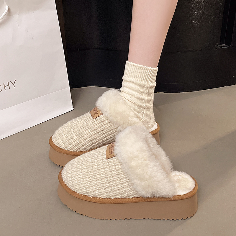Designer shoes free shipping Women's 2025 Autumn Winter New Warm Thick Bottom Knitted Casual Outerwear Cotton Slippers