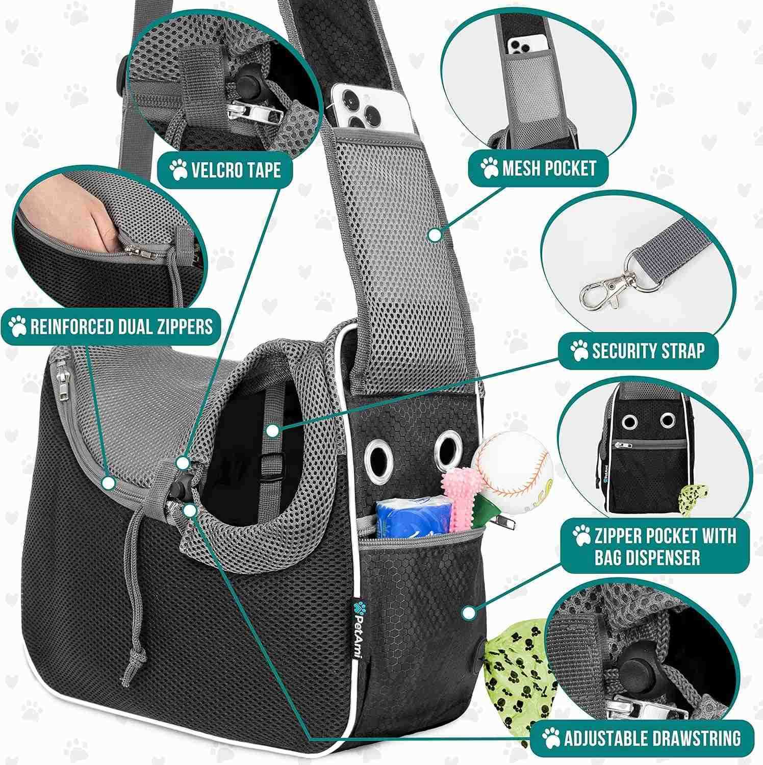 Small Dog Sling Carrier SoftSided Crossbody Puppy Carrying Purse Bag Adjustable Sling Pet Pouch to Wear Medium Dog Cat Travel Dog Bag for Traveling Po