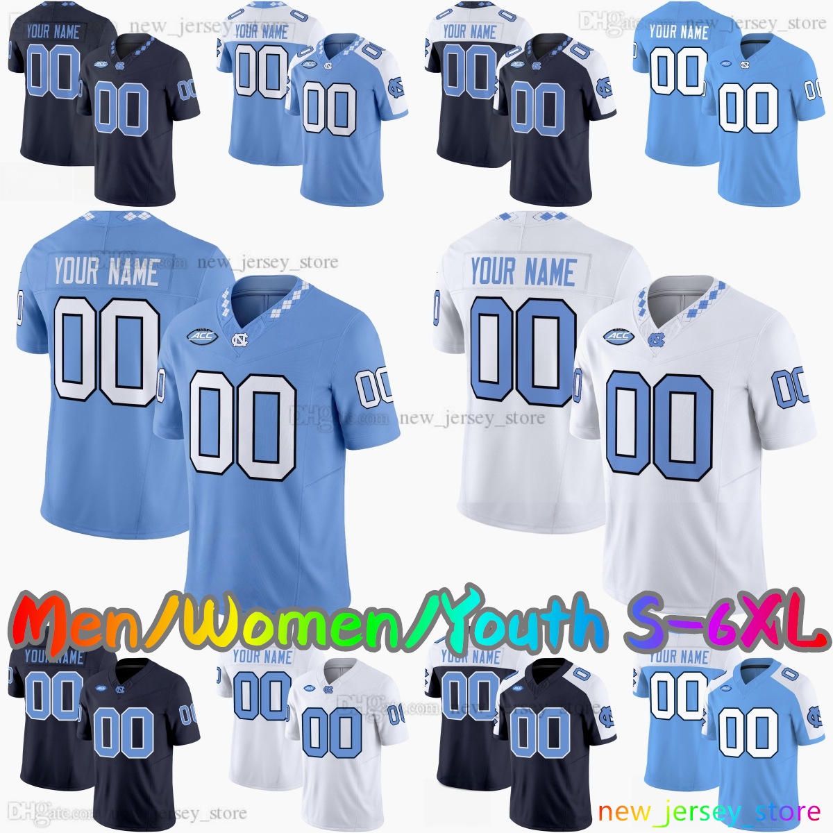 2025 Custom S-6XL North Carolina Tar Heels College Football Jersey 7 Gio Lopez 12 Demon June 14 Max Johnson 2 Andrew Simpson 21 Kaleb Cost 4 Caleb Hood Stitched Jerseys