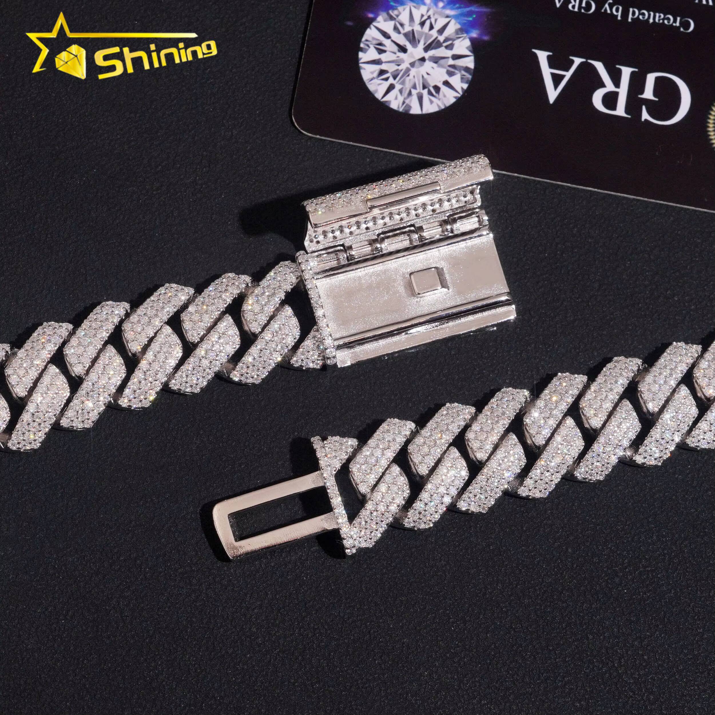 Hip Hop Jewelry 15mm 3 Rows 4 Rows Chain 925 Sterling Silver GRA Certificate Iced Out Necklace Moissanite Cuban Link Chain