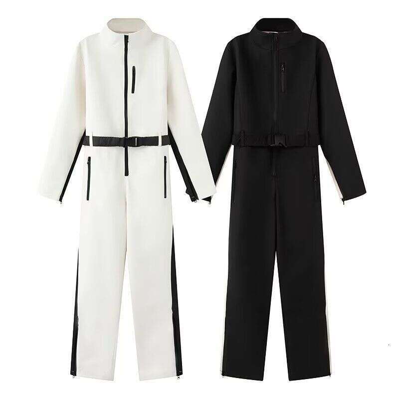 2025 Women's Elegant Skateboard One-piece Fleece Ski Bodysuit Female Long Sleeve Waterproof Windproof Patchwork Skiing Jumpsuits