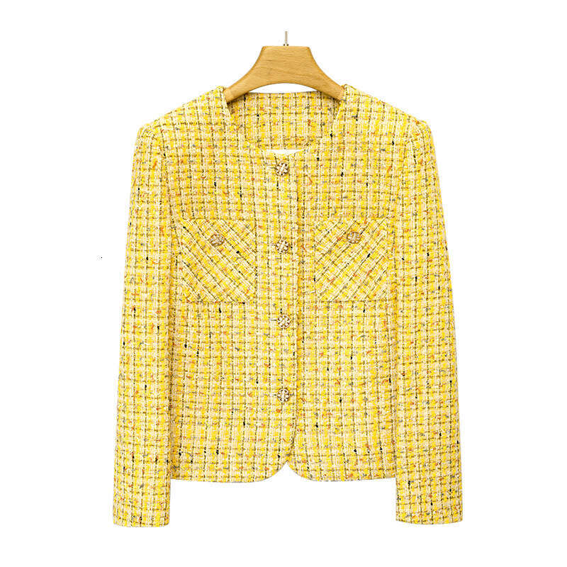 DHEssentials Yellow Summer New Light Luxury Woven Chanel Style Jacket for Women Thin Casual Versatile Short Cardigan