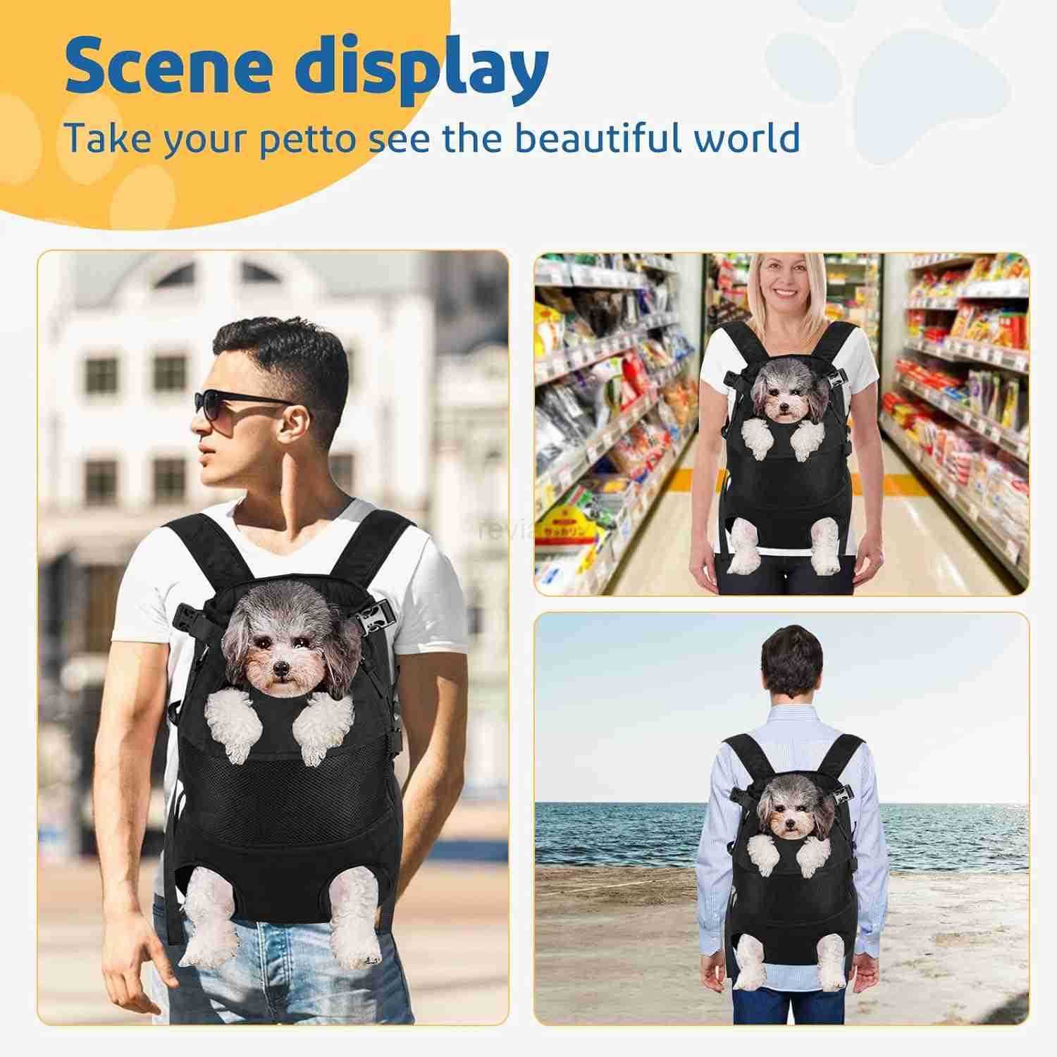 Dog Carrier Backpack Legs Out Front Facing Pet Carrier Backpack for Small Medium Large Dogs Airline Approved Handsa Canvas Mesh Free Cat Travel Bag Bl