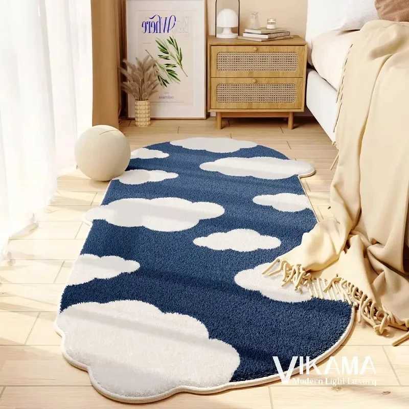 VIKAMA Aesthetic Light Luxury Carpet Wave Blue Ocean Home Decoration Childrens Room Bedside Comfortable Soft Plush Floor Mat C250912
