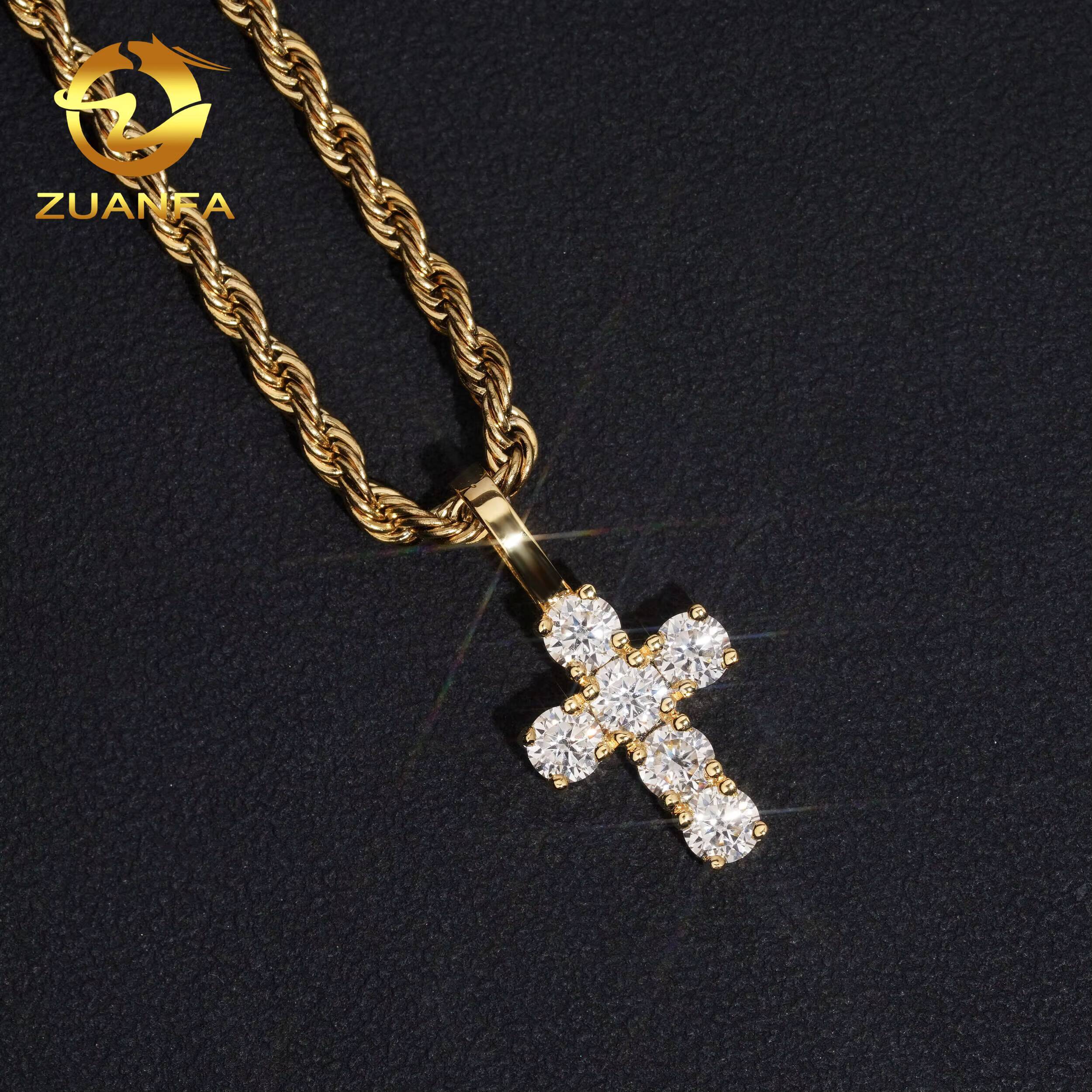 Gold Plated 925 Sterling Silver Hip Hop Iced Out Pass Diamond Test Gra Certificate Moissanite Cross Pendant