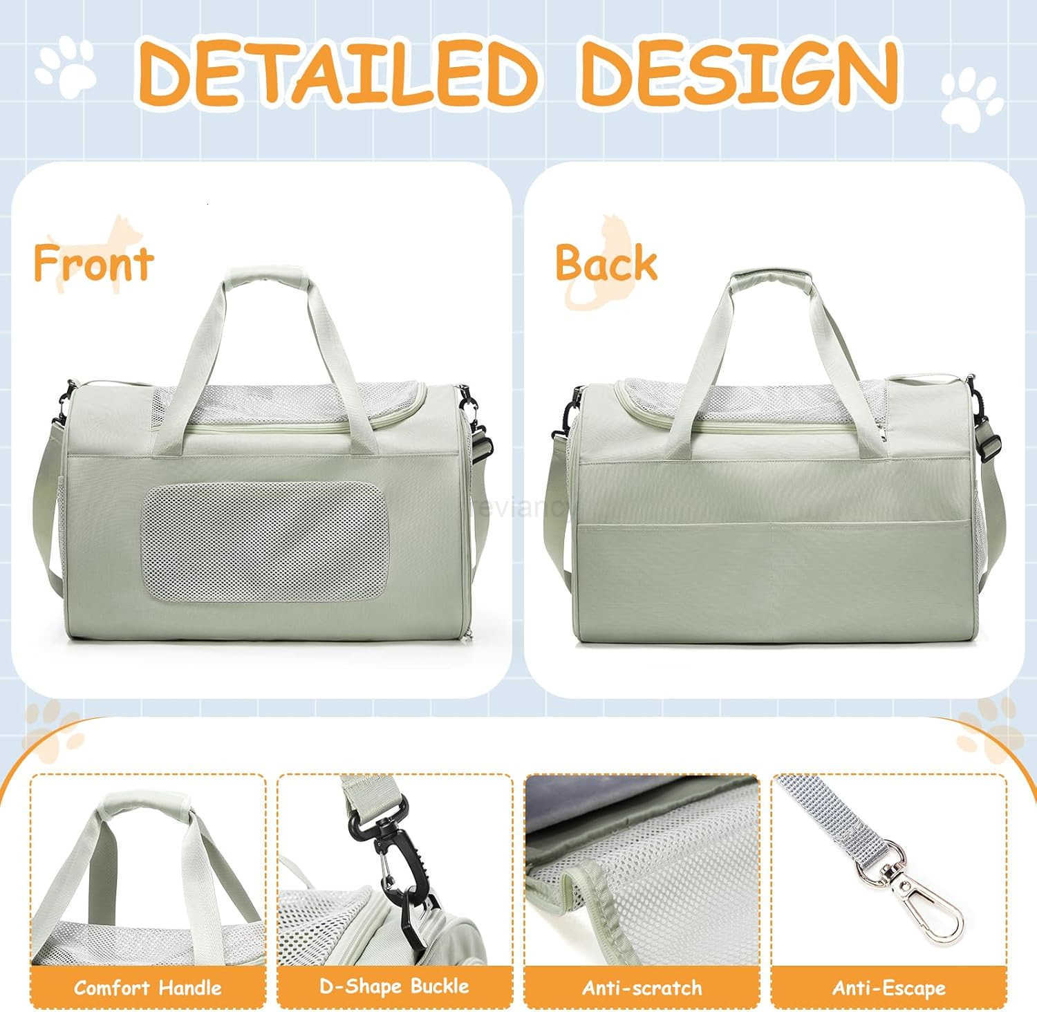 Large Cat Carrier SoftDog Carrier Airline Approved with Soft SidedDog Carriers for Small DogsMesh Pet Carrier Holds up to 20lbsGreenW250911